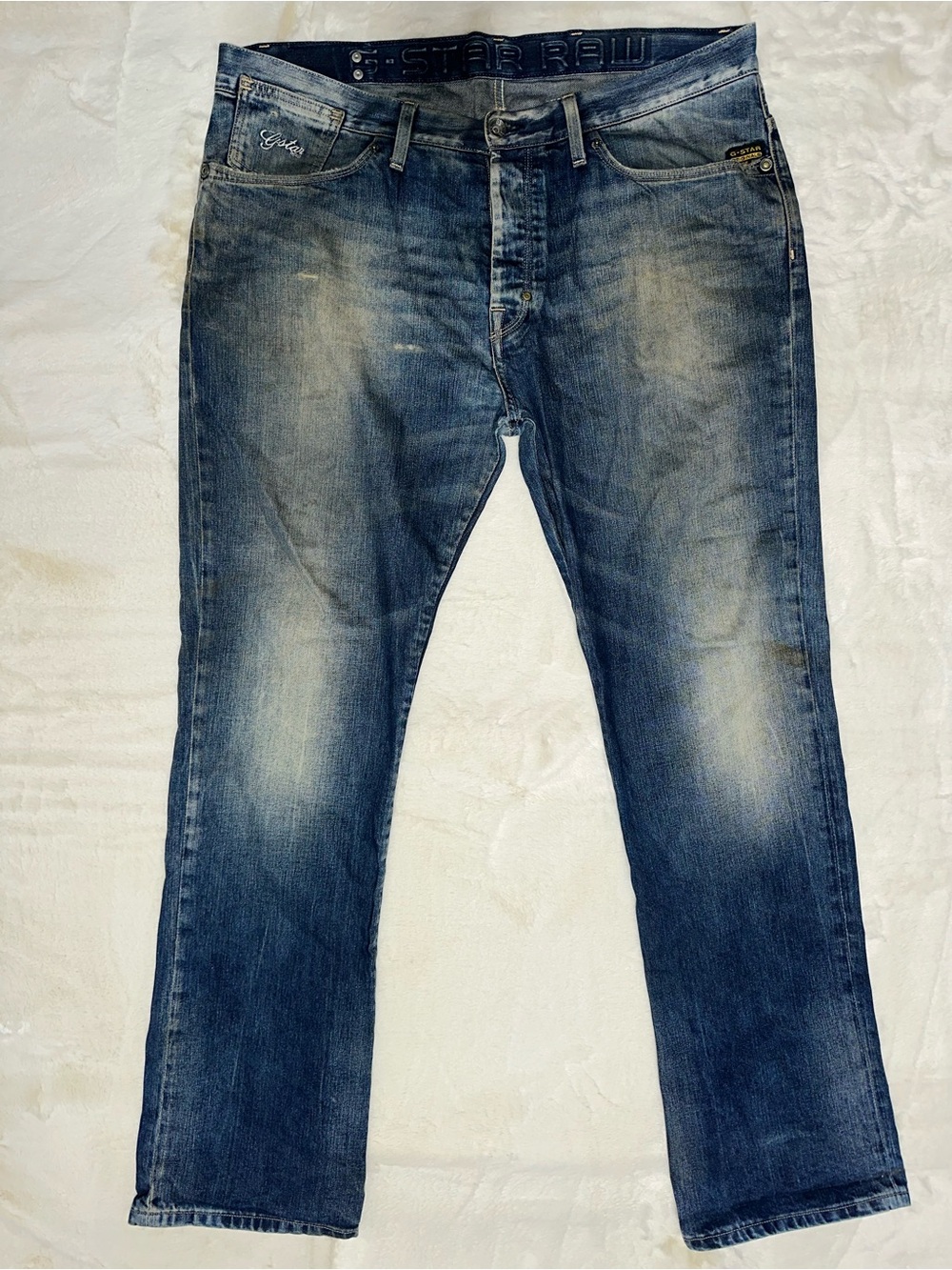 G-Star Raw Denim Men’s Size 38 x 34 Faded Blue Wash Straight Leg Jeans